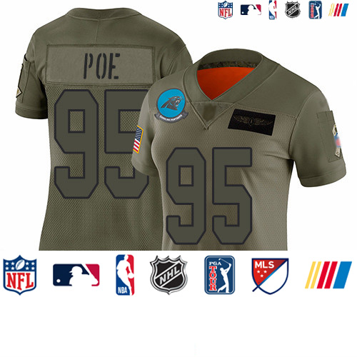 Personalized Panthers #95 Dontari Poe Camo Women’s Stitched Football Limited 2019 Salute to Service Jersey