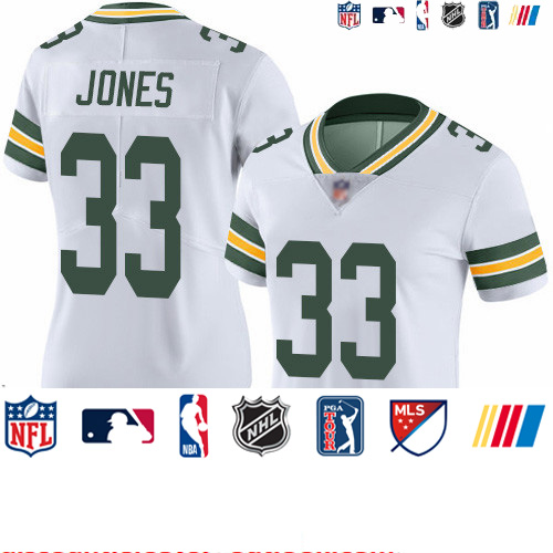 Personalized Packers #33 Aaron Jones White Women’s Stitched Football Untouchable Limited Jersey
