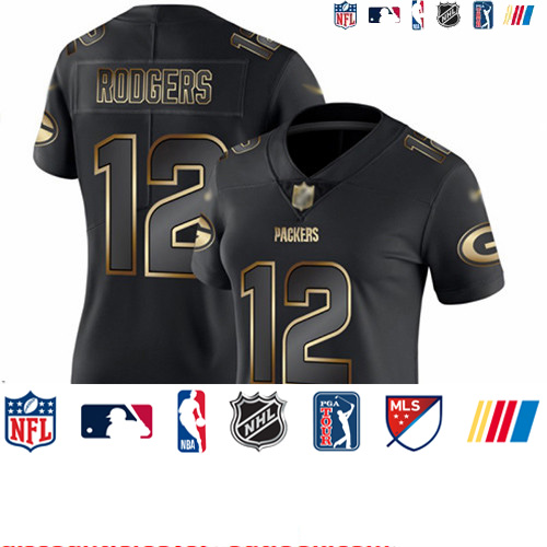 Personalized Packers #12 Aaron Rodgers Black Gold Women’s Stitched Football Untouchable Limited Jersey