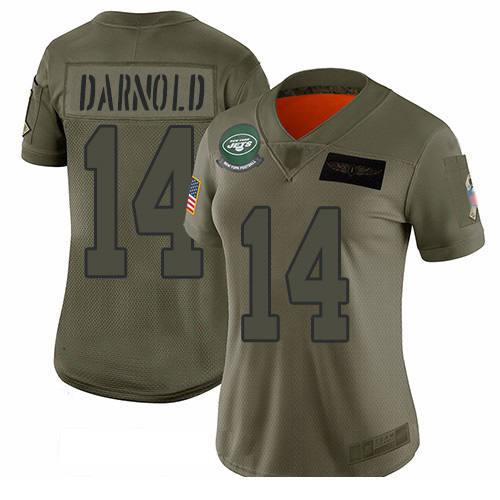 Personalized Jets #14 Sam Darnold Camo Women’s Stitched Football Limited 2019 Salute to Service Jersey