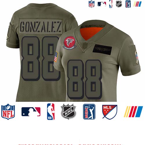 Personalized Falcons #88 Tony Gonzalez Camo Women’s Stitched Football Limited 2019 Salute to Service Jersey