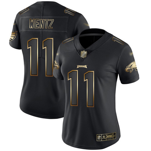 Personalized Eagles #11 Carson Wentz Black Gold Women’s Stitched Football Untouchable Limited Jersey