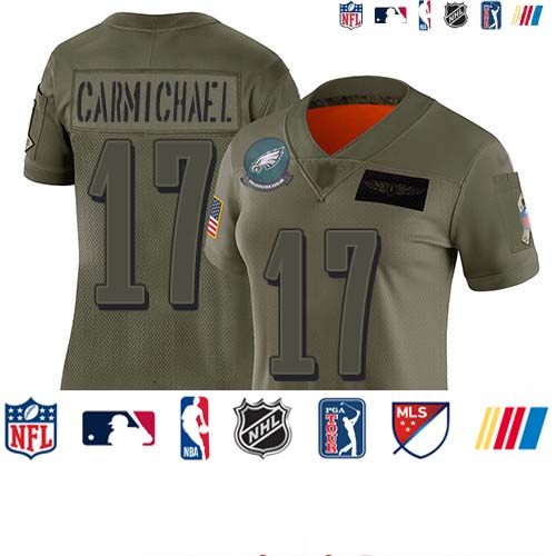Personalized Eagles #17 Harold Carmichael Camo Women’s Stitched Football Limited 2019 Salute to Service Jersey