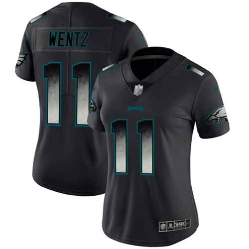 Personalized Eagles #11 Carson Wentz Black Women’s Stitched Football Untouchable Limited Smoke Fashion Jersey