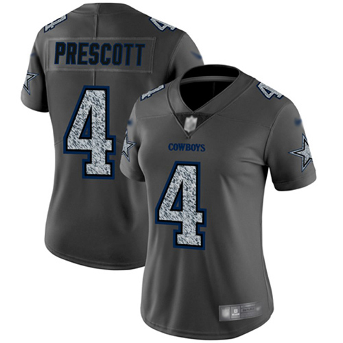 Personalized Cowboys #4 Dak Prescott Gray Static Women’s Stitched Football Untouchable Limited Jersey