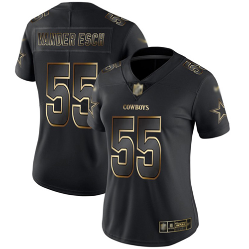 Personalized Cowboys #55 Leighton Vander Esch Black Gold Women’s Stitched Football Untouchable Limited Jersey