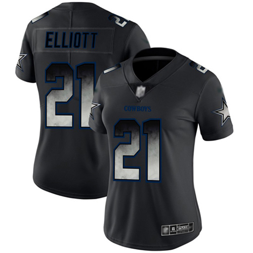 Personalized Cowboys #21 Ezekiel Elliott Black Women’s Stitched Football Untouchable Limited Smoke Fashion Jersey