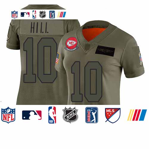 Personalized Chiefs #10 Tyreek Hill Camo Women’s Stitched Football Limited 2019 Salute to Service Jersey