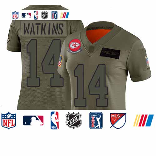 Personalized Chiefs #14 Sammy Watkins Camo Women’s Stitched Football Limited 2019 Salute to Service Jersey