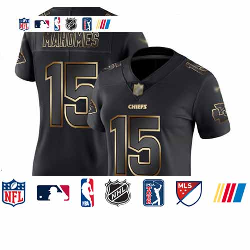 Personalized Chiefs #15 Patrick Mahomes Black Gold Women’s Stitched Football Untouchable Limited Jersey