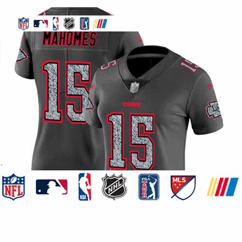 Personalized Chiefs #15 Patrick Mahomes Gray Static Women’s Stitched Football Untouchable Limited Jersey