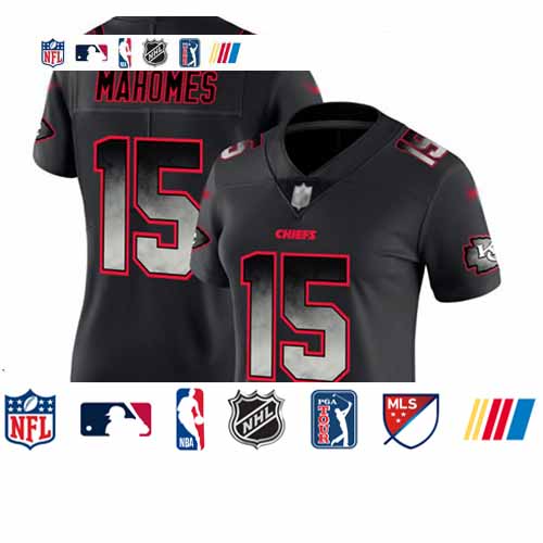 Personalized Chiefs #15 Patrick Mahomes Black Women’s Stitched Football Untouchable Limited Smoke Fashion Jersey
