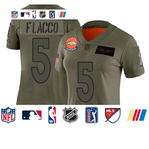 Personalized Broncos #5 Joe Flacco Camo Women’s Stitched Football Limited 2019 Salute to Service Jersey