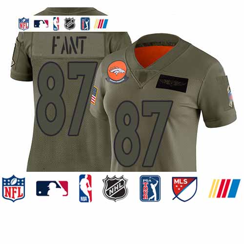 Personalized Broncos #87 Noah Fant Camo Women’s Stitched Football Limited 2019 Salute to Service Jersey