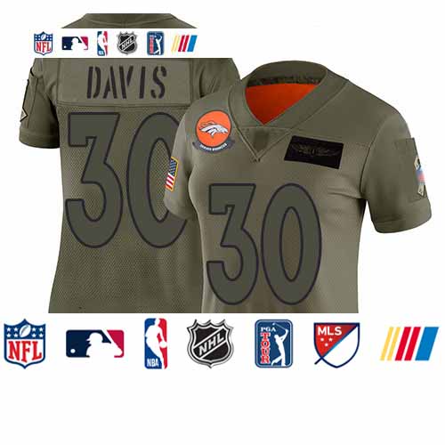 Personalized Broncos #30 Terrell Davis Camo Women’s Stitched Football Limited 2019 Salute to Service Jersey