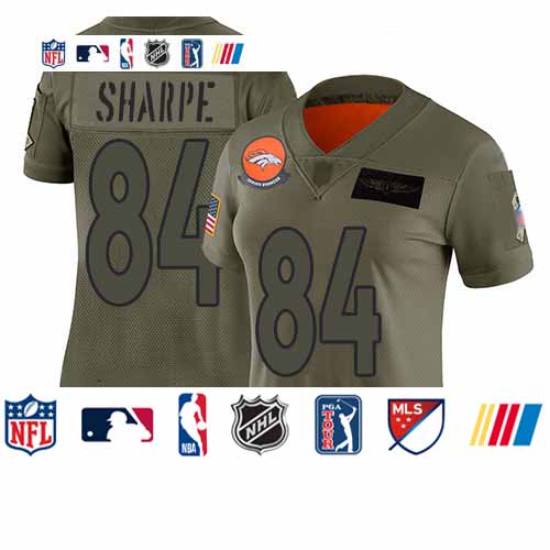Personalized Broncos #84 Shannon Sharpe Camo Women’s Stitched Football Limited 2019 Salute to Service Jersey