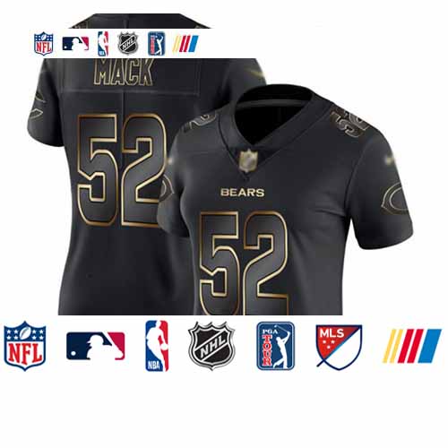 Personalized Bears #52 Khalil Mack Black Gold Women’s Stitched Football Untouchable Limited Jersey