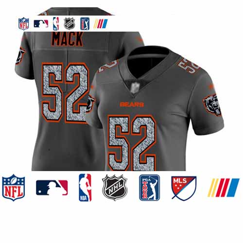 Personalized Bears #52 Khalil Mack Gray Static Women’s Stitched Football Untouchable Limited Jersey