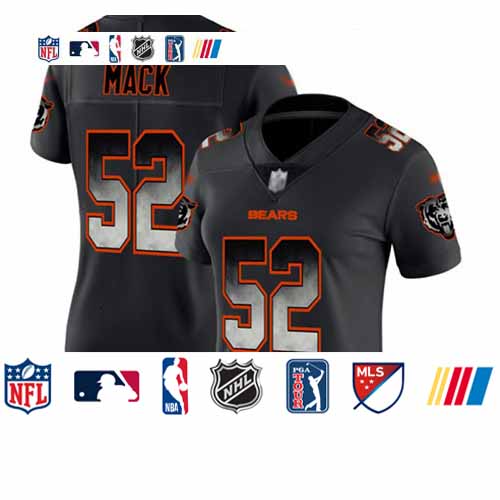 Personalized Bears #52 Khalil Mack Black Women’s Stitched Football Untouchable Limited Smoke Fashion Jersey