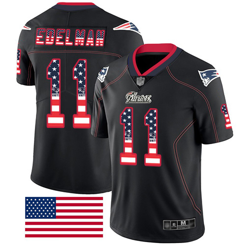 Personalized Patriots #11 Julian Edelman Black Men’s Stitched Football Limited Rush USA Flag Jersey