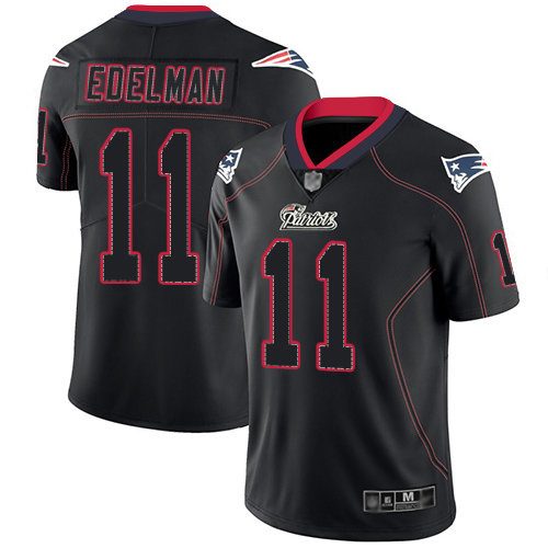 Personalized Patriots #11 Julian Edelman Lights Out Black Men’s Stitched Football Limited Rush Jersey