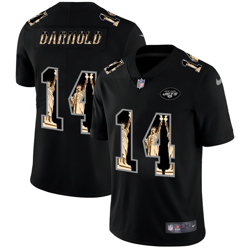 Personalized Jets 14 Sam Darnold Black Statue Of Liberty Limited Jersey
