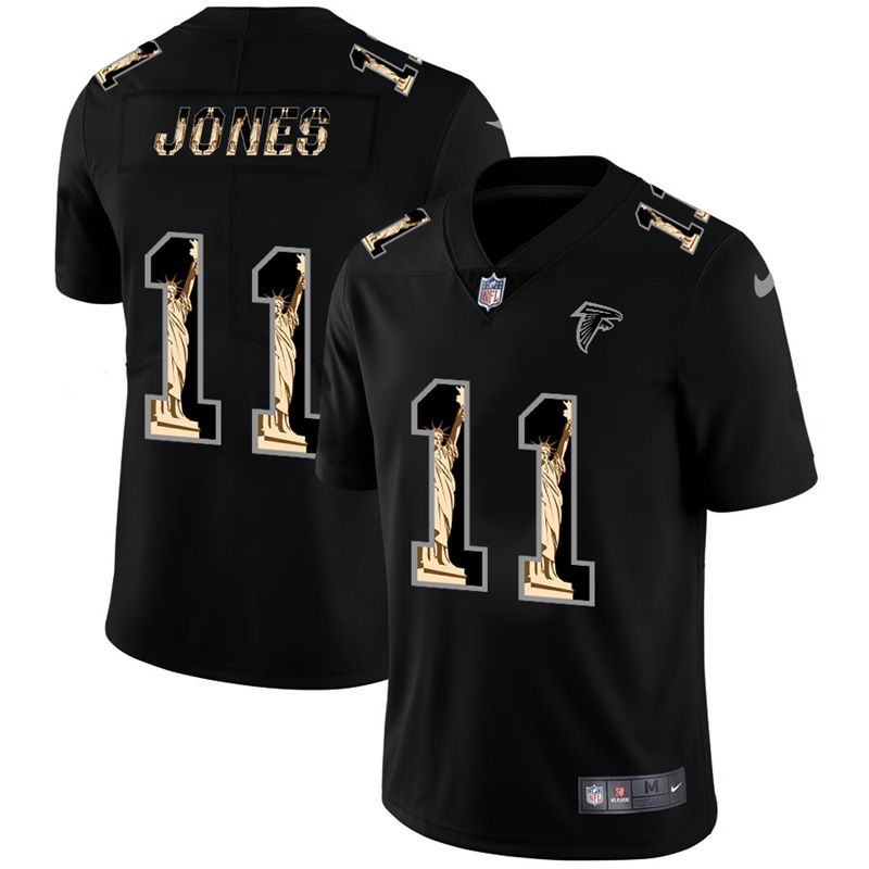 Personalized Falcons 11 Julio Jones Black Statue Of Liberty Limited Jersey
