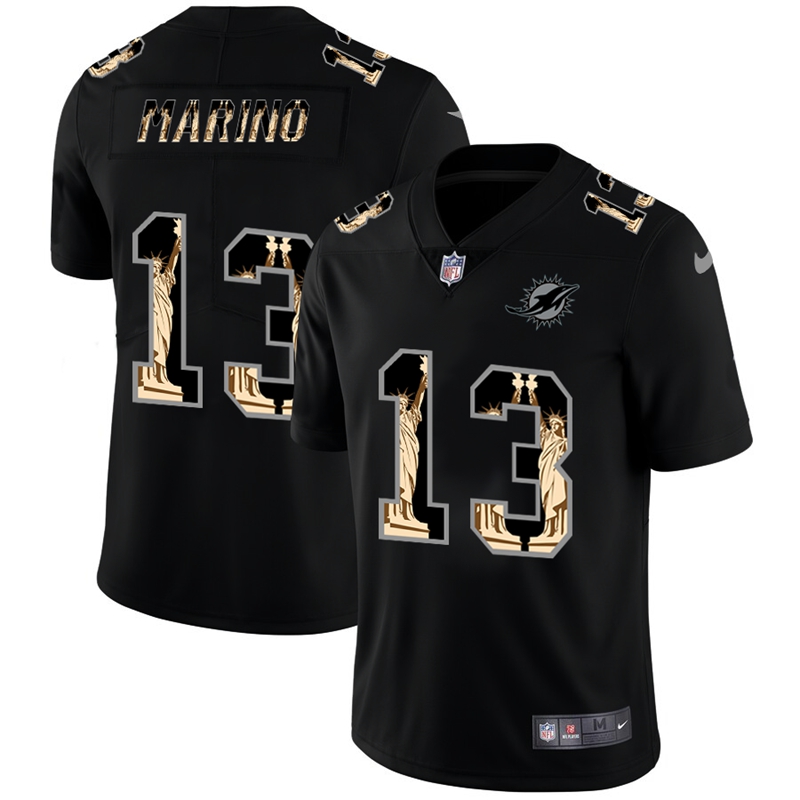 Personalized Dolphins 13 Dan Marino Black Statue Of Liberty Limited Jersey