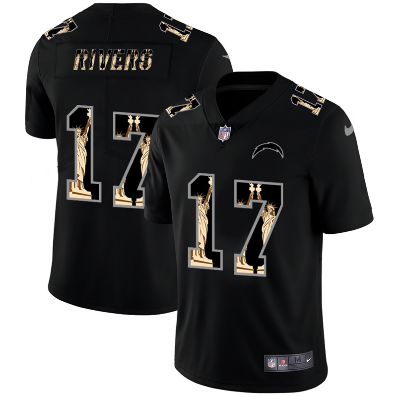 Personalized Chargers 17 Philip Rivers Black Statue Of Liberty Limited Jersey