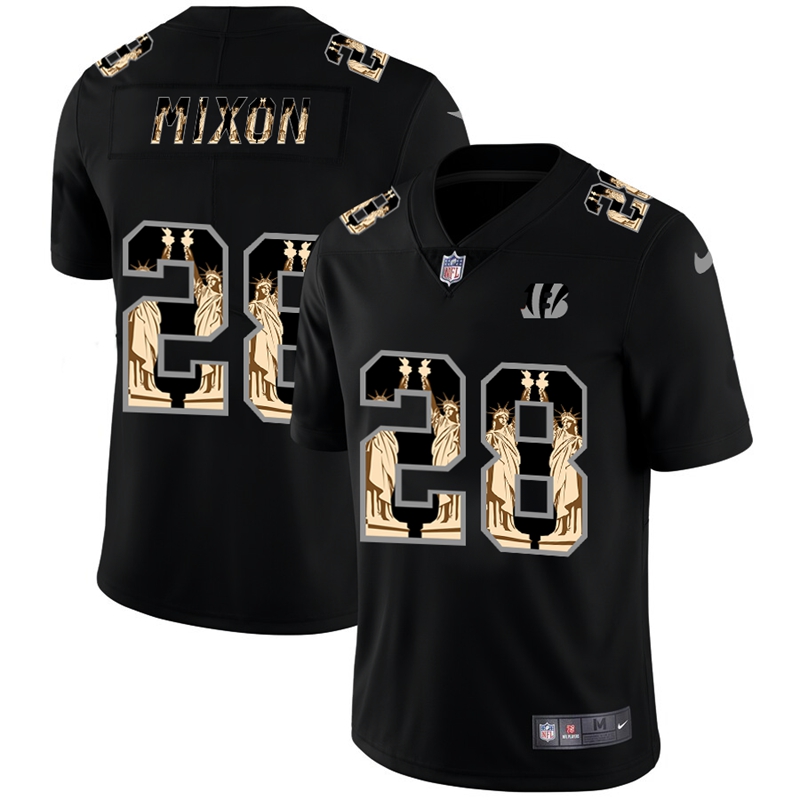 Personalized Bengals 28 Joe Mixon Black Statue Of Liberty Limited Jersey