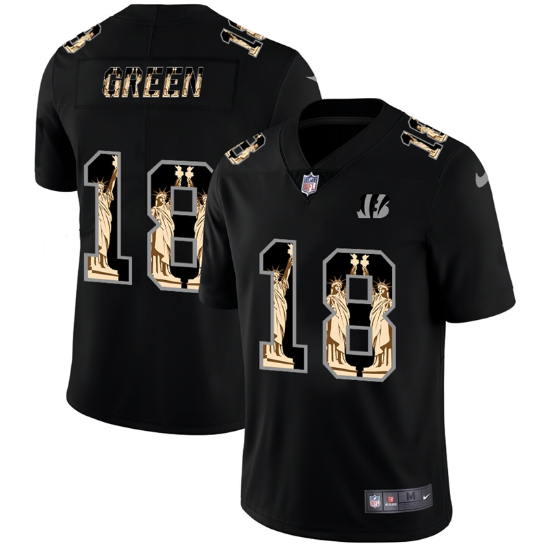 Personalized Bengals 18 A.J. Green Black Statue Of Liberty Limited Jersey