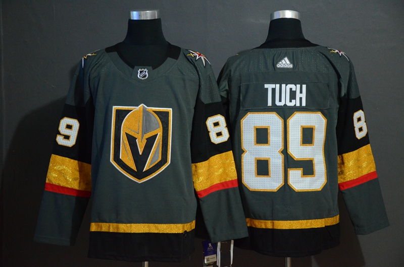 Personalized Vegas Golden Knights 89 Alex Tuch Gray With Special Glittery Logo Jersey