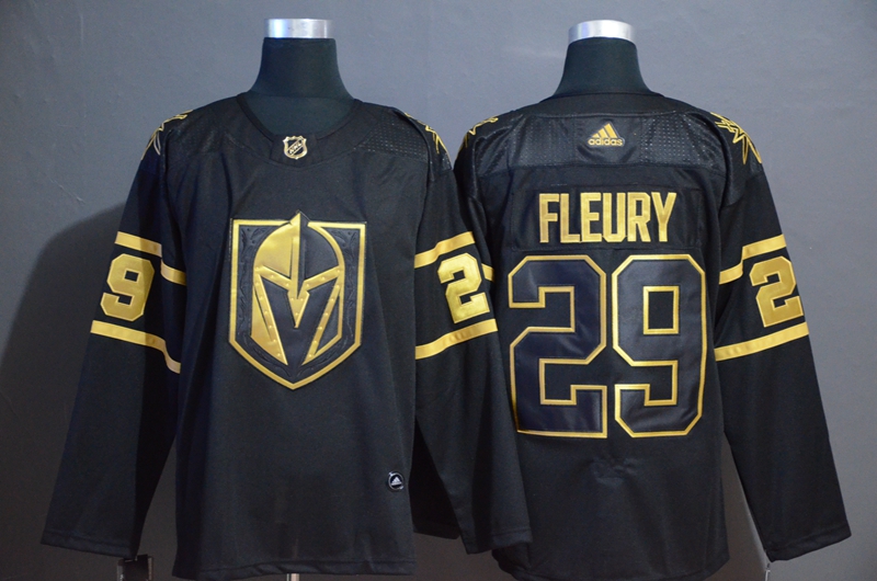 Personalized Vegas Golden Knights 29 Marc Andre Fleury Black With Special Glittery Logo Jersey