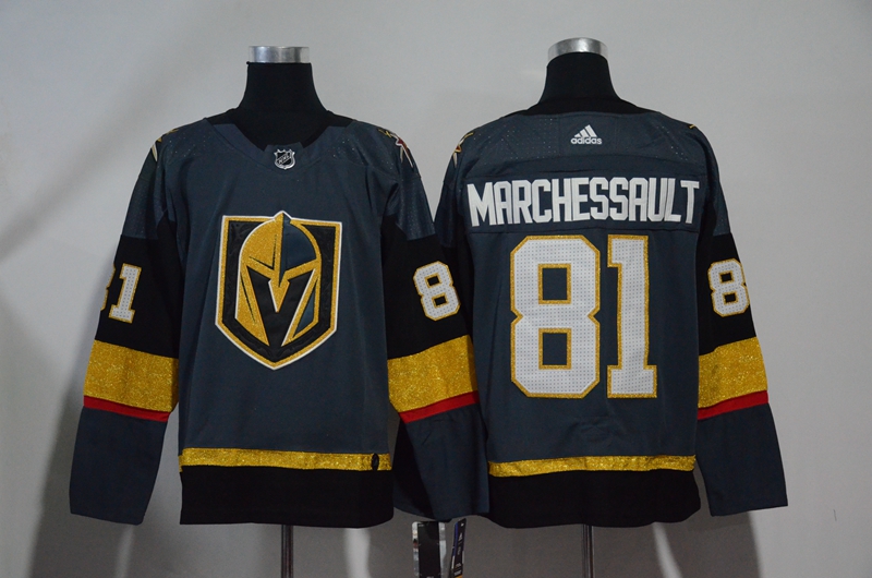 Personalized Vegas Golden Knights 81 Jonathan Marchessault Gray With Special Glittery Logo Jersey