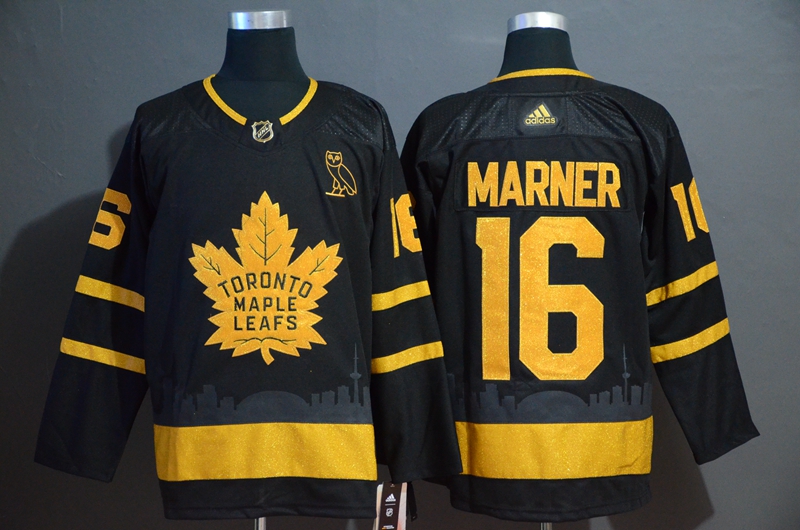 Personalized Maple Leafs 16 Mitchell Marner Black With Special Glittery Logo Jersey