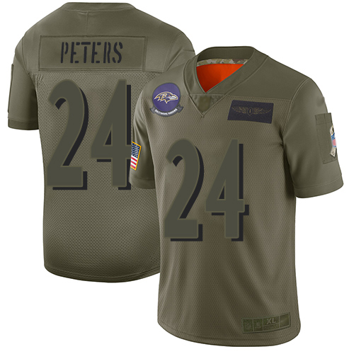 Personalized Ravens #24 Marcus Peters Camo Youth Stitched Football Limited 2019 Salute to Service Jersey