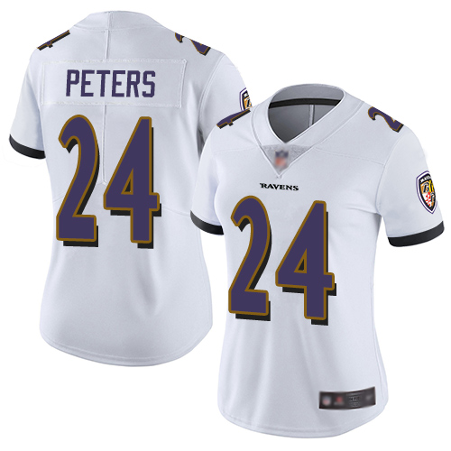 Personalized Ravens #24 Marcus Peters White Women’s Stitched Football Untouchable Limited Jersey