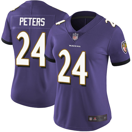 Personalized Ravens #24 Marcus Peters Purple Team Color Women’s Stitched Football Untouchable Limited Jersey