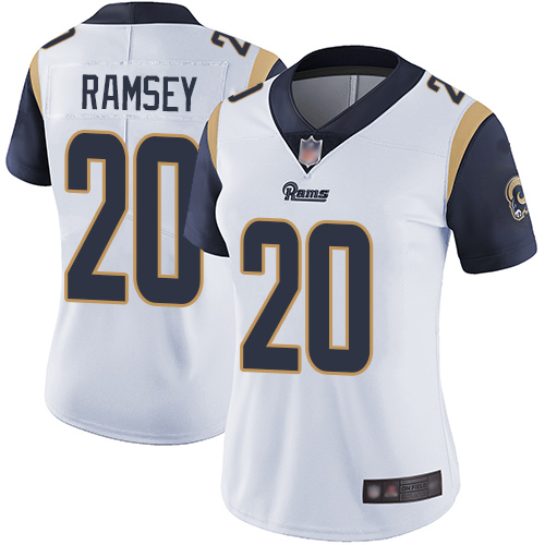 Personalized Rams #20 Jalen Ramsey White Women’s Stitched Football Untouchable Limited Jersey