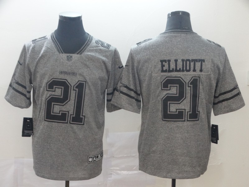 Personalized Cowboys 21 Ezekiel Elliott Gray Gridiron Gray Untouchable Limited Jersey