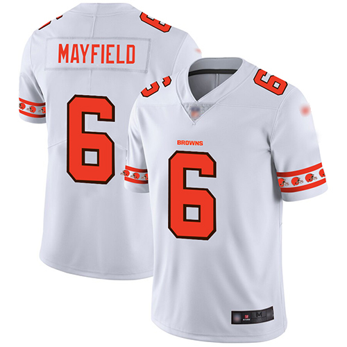Personalized Browns #6 Baker Mayfield White Men’s Stitched Football Limited Team Logo Fashion Jersey