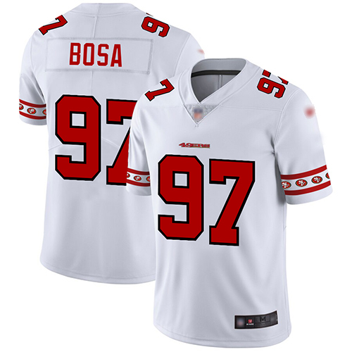 Personalized 49ers #97 Nick Bosa White Men’s Stitched Football Limited Team Logo Fashion Jersey