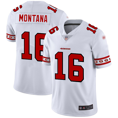 Personalized 49ers #16 Joe Montana White Men’s Stitched Football Limited Team Logo Fashion Jersey