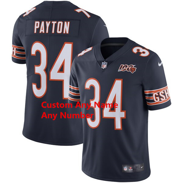 Personalized Custom Men’s Chicago Bears Navy 100th Patch Limited Jersey