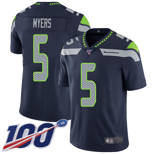 Personalized Men’s Seahawks #5 Jason Myers Navy Blue Untouchable Limited Home 100th Season
