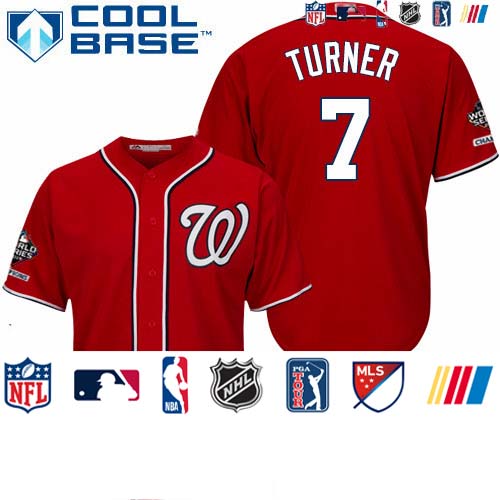 Personalized Nationals #7 Trea Turner Red Cool Base 2019 World Series Champions Stitched Youth Baseball Jersey