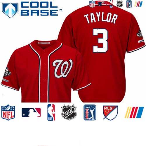 Personalized Nationals #3 Michael Taylor Red Cool Base 2019 World Series Champions Stitched Youth Baseball Jersey