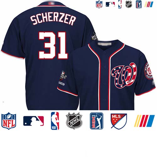 Personalized Nationals #31 Max Scherzer Blue Cool Base 2019 World Series Champions Stitched Youth Baseball Jersey