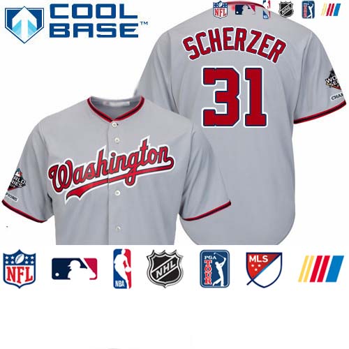 Personalized Nationals #31 Max Scherzer Grey Cool Base 2019 World Series Champions Stitched Youth Baseball Jersey