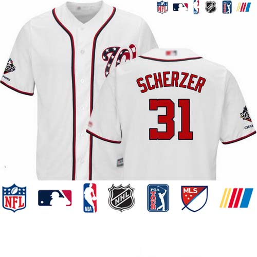 Personalized Nationals #31 Max Scherzer White Cool Base 2019 World Series Champions Stitched Youth Baseball Jersey